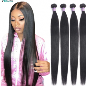 Allove Straight Hair Bundles Brazilian Hair Weave Bundles 100% Human Hair Bundles 30 32 34 36 38inch Non Remy Hair 1/3/4 Pieces discountshub