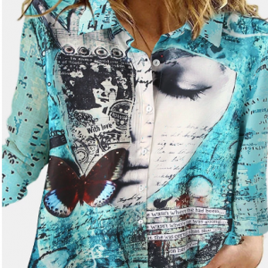 Art Illustration Butterfly Printed Long Sleeve Shirt For Women discountshub