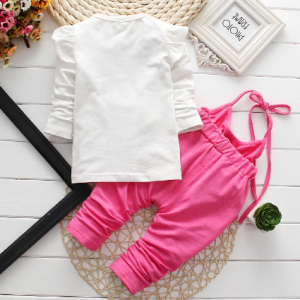 Baby Girl Spring Clothes 2020 Cute Headband O-neck Long Sleeved T-shirts Tops + Overalls Infant Outfits Kids Bebes Jogging Suits discountshub
