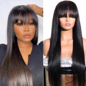 Bang Wig With Bangs Human Hair Short Bob Wigs Synthetic For Black Women Cheap Brazilian Straight Black 30 Inch Long Fringe Wig discountshub