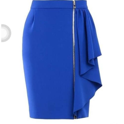 Blue Zip Down Skit Bodycon Pencil Skirt - Blue discountshub