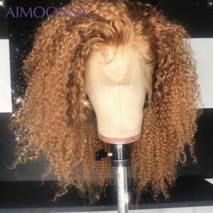 Brown and Blonde Highlight Wig Mongolian Afro Kinky Curly Wig Human Hair Wigs For Women 180 Density Lace Front Wig T Part Remy discountshub