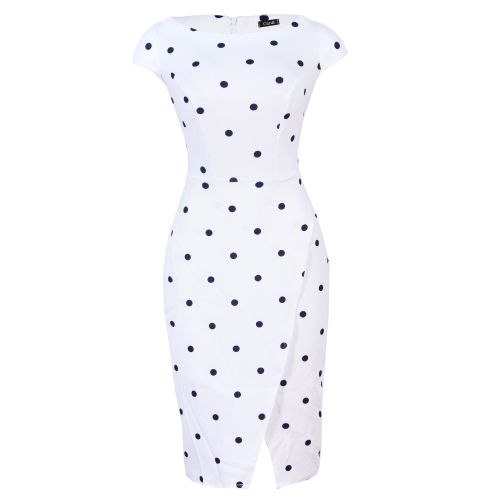 Canill Cap Sleeve Fitted Corporate Wrap Dress - White Polka discountshub