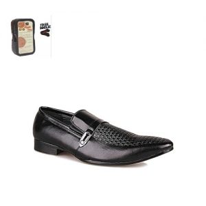 Cochise Men's Side Clip With Dotted Details Shoe - Black + Free Socks & Shoe Care Item discountshub