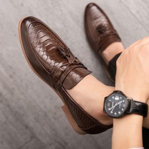 Cstxhd EUR 38-47 Men Loafers Leather Shoes Fashion Formal Shoes Tassel Oxfords Shoes Men Dress Shoes Brown discountshub