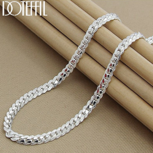 DOTEFFIL 925 Sterling Silver 6mm Full Sideways Necklace 18/20/24 Inch Chain For Woman Men Fashion Wedding Engagement Jewelry discountshub