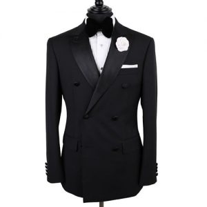 David Wej Premium 100% Wool Double Breasted Tuxedo - Black discountshub