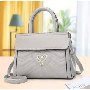 Fastshipping Front Love Leather Handbag - Grey discountshub