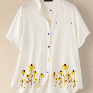 Flowers Print Colorful Button Plus Size Shirt discountshub