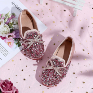 Girls Sequined Bow Decor Comfy Slip On Casual Flats discountshub