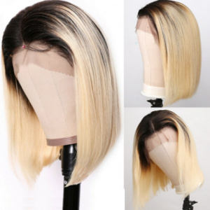 HD Transparent 613 Honey Blonde Brazilian Straight Human Hair Wigs Remy Short Bob Ombre T1/B Lace Closure Front Wigs for Women discountshub