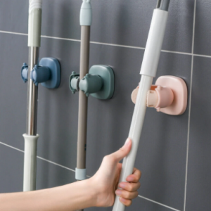Household No Trace Mop Clip Bathroom Wall Shelf Punch-Free Broom Snap Holder discountshub