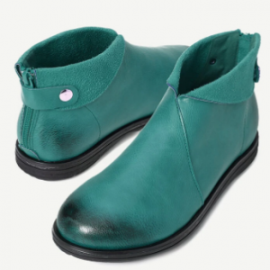 Large Size Women Retro Round Toe Pu Leather Zipper Flat Ankle Boots discountshub