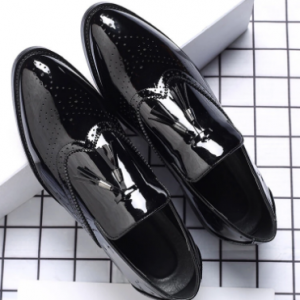 Men Brogue Tassel Decor Loafers Slip Resistant Business Formal Shoes discountshub