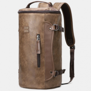 Men Large Capacity Leather Outdoor Travel Backpack Bucket Bag discountshub