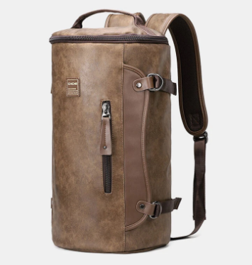 Men Large Capacity Leather Outdoor Travel Backpack Bucket Bag discountshub