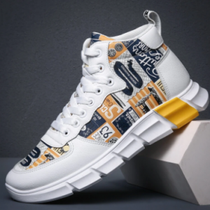 Men Stylish Pattern Microfiber Leather High Top Sport Court Sneakers discountshub