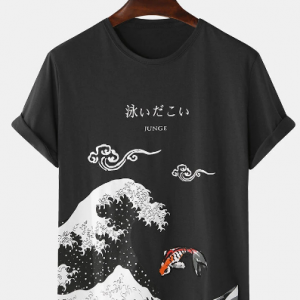 Mens Chinese Style Printed Loose O-neck T-shirts discountshub