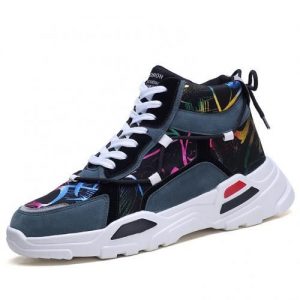 Men's Color Matching High-top Sneakers Casual Shoes-blue discountshub