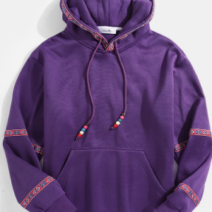 Mens Ethnic Pattern Ribbon Kangaroo Pocket Casual Drawstring Hoodies discountshub