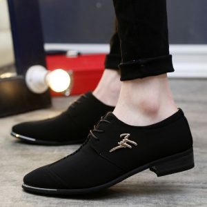 Men's Fashion Casual Cloth Pointed Leather Shoes Black discountshub