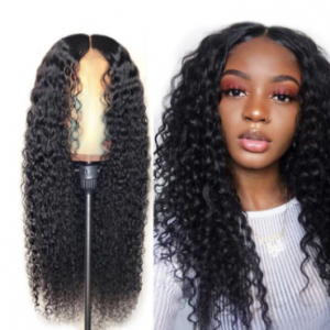 Natural Black Mid-Length Long Curly Hair Long Bangs Heat-Resistant Wig discountshub