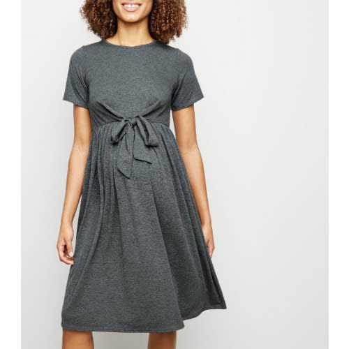 New Look Grey Smock Tie Front Maternity Dress discountshub