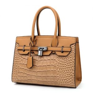 Patent Croc. Leather Handbag- Brown discountshub