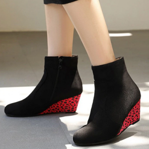 Plus Size Women Polka Dot Wedges Pointed Toe Zipper Short Boots discountshub