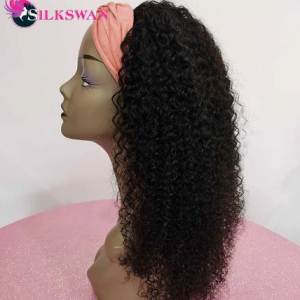 Silkswan Kinky Curly Wig Headband Wig Brazilian Hair Wigs Curly Human Hair Wigs For Black Woman 180% Head Band Wig 10"-26" discountshub