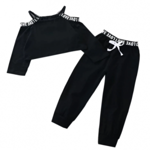 Spring And Autumn Long-sleeved Letter Top Lace-up Trousers Two-piece Suit For Girls Children's Suit Hot Sale discountshub