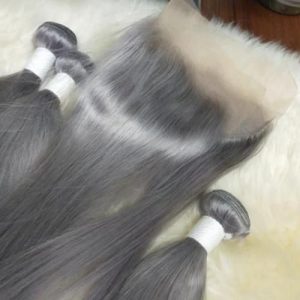 Straight Pure Grey Color Natural Hair Bundle & Frontals discountshub