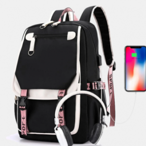 Women Printing USB Charging Large Capacity Backpack Student School Bag discountshub