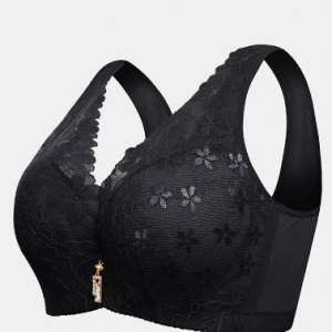 Women Push Up Gather Lace Breathable Wide Shoulder Straps Bra discountshub