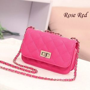Women's Leather Cute Mini Cross Body Chain Shoulder Purse - Rose Red discountshub