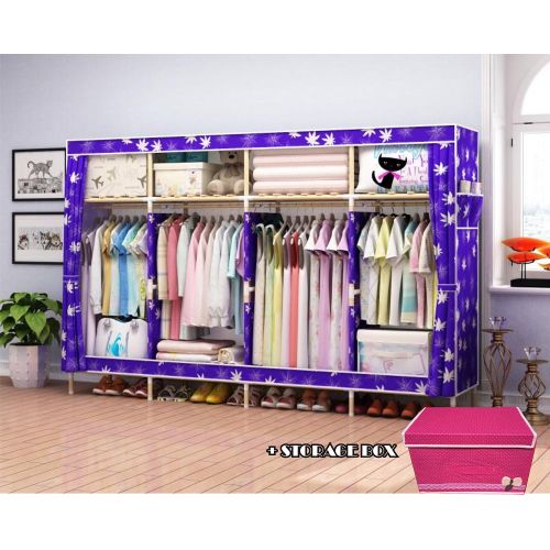 Wooden Wardrobe + Storage Box- L-205cm,B-45cm,H-175cm Purple discountshub