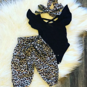 newborn infant baby girl 3 pieces set clothes ruffle short sleeve top leopard pant headband suit kids infant girl clothing sets discountshub