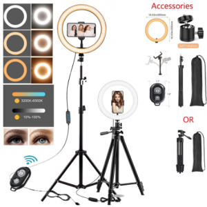 10in LED Selfie Ring Light Photography RingLight Phone Stand Holder Tripod Tiktok Circle Fill Light Dimmable Lamp Trepied Makeup discountshub