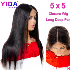 5X5 Lace Closure Wig Middle Part Brazilian Straight Lace Front Human Hair Wigs For Black Women Pre Plucked Remy Closure Wig discountshub