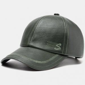 Collrown Men Faux leather Casual Vintage Letter Pattern Leather Sunshade Baseball Hat discountshub