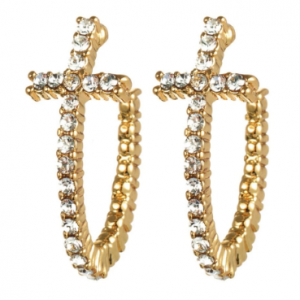 Fashion Curved Cross Stud Earrings 18K Gold Platinum Plated Anallergic Diamond Earrings for Women discountshub