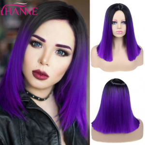 HANNE Ombre Pink/Brown/Grey Straight Shoulder Length Synthetic Wigs Heat Resistant Hair For Black/White Women Cosplay Or Party discountshub