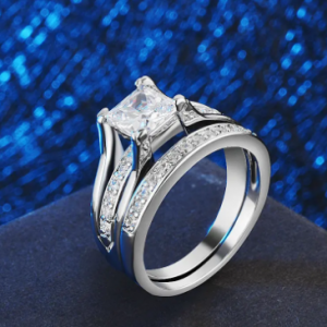Luxury Geometric Square Diamond Couple Rings High-grade Zircon Rings Chic Jewelry discountshub