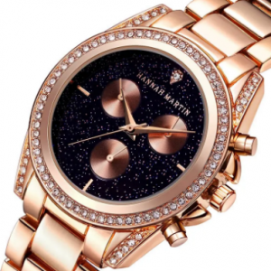 Luxury Womens Quartz Night Sky Rose Gold Watches Rhinestone Stainless Steel Minimalist Watches discountshub