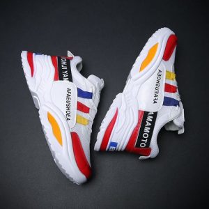 Men Casual Sports Shoes Lace Up Sneakers-WhiteRed discountshub