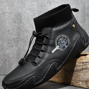 Men Hand Stitching Comfy Microfiber Leather Soft Sock Ankle Boots discountshub