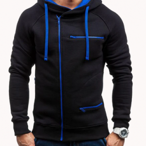 Men's Casual Sport Tilted Zipper Up Safe Zipper Pockets Drawstring Hooded Sweatshirts discountshub