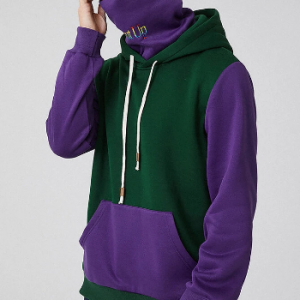 Mens Contrast Patchwork Casual Drawstring Snood Hoodies With Pouch Pocket discountshub