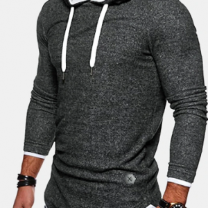 Mens Plain Cotton Splicing Casual Regular Fit Drawstring Pullover Hoodie discountshub