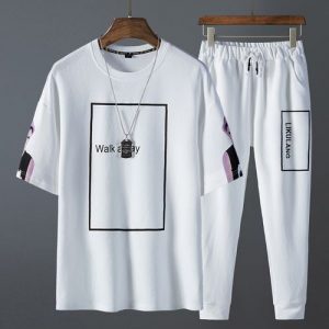 New 2 Piece Men's Suits Short Sleeve T-shirt & Pants discountshub